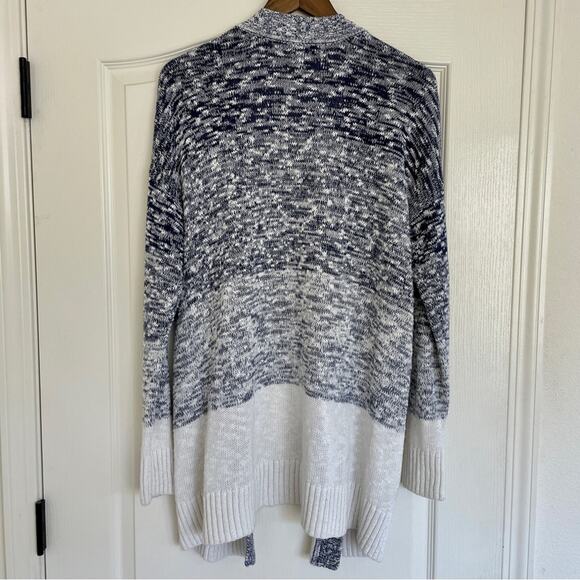 Gap Blue White Striped Ombré Heather Knit Open Sweater Cardigan M - Picture 9 of 9